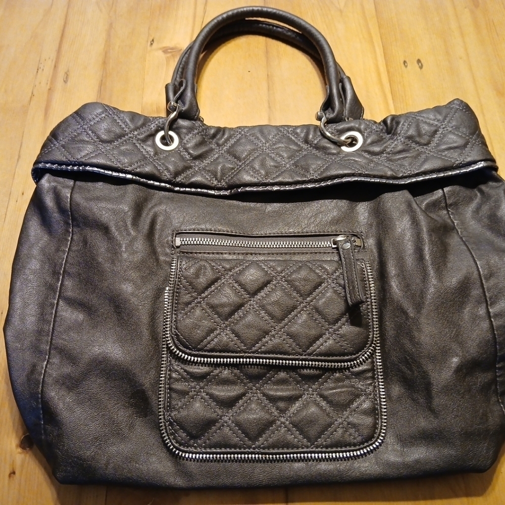 Sondra Roberts Squared Purse Double Strap Grey Faux Leather Shoulder Handbag